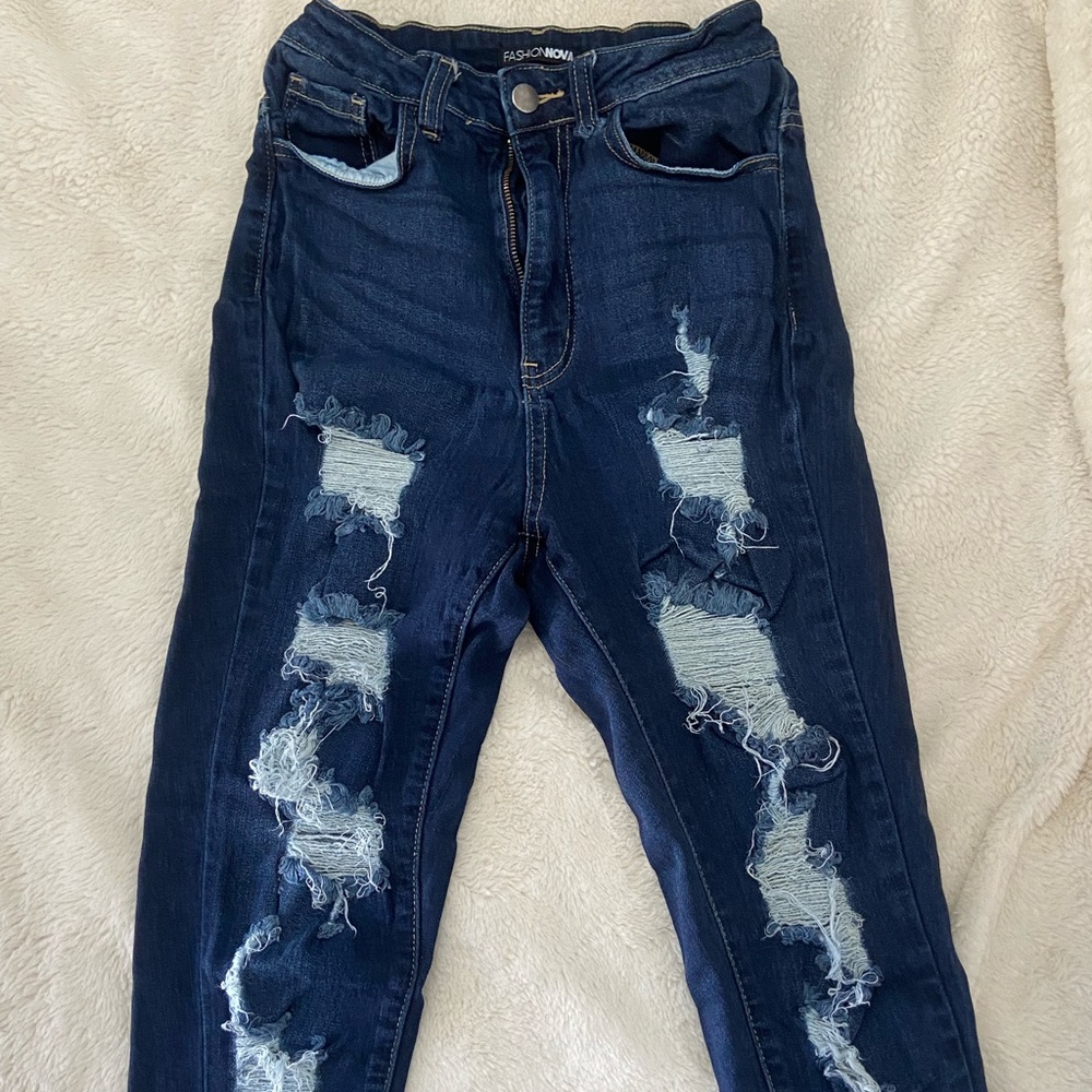 FASHION NOVA Super High Waisted Ripped Jeans